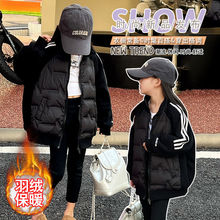 女童羽绒服2025新款冬季洋气轻薄款内胆棉服儿童校服短款黑色