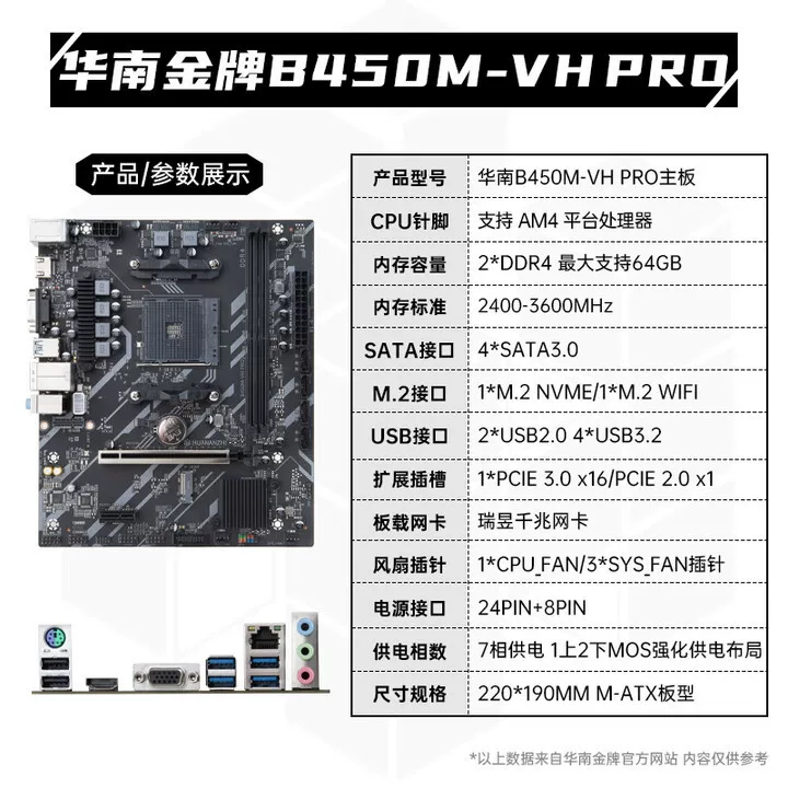 Южно-китайская золотая плита B450M-VH Материнская плата AMD Ryzen R5 5500/5600/R7 5700X настольный AM4 Pin