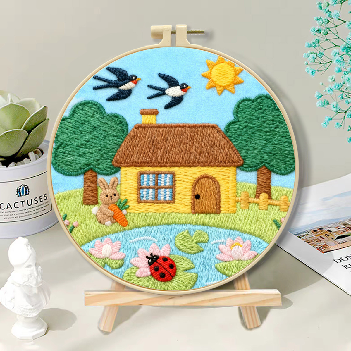 Fábrica directa de nuevos productos transfronterizos de loto de verano cuatro estaciones paisaje bordado paquete de materiales hechos a mano decoración de dibujos animados