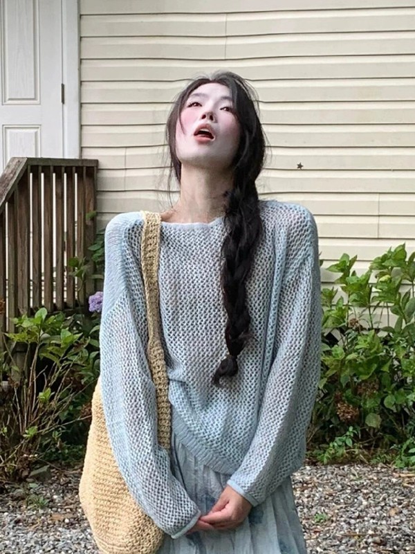 韩系穿搭蓝色碎花长袖连衣裙子女早秋2025新款小个子减龄长裙套装|undefined