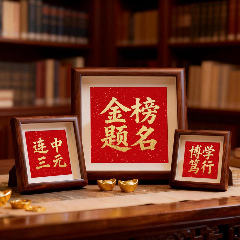 Golden Plaque Photo Frame Ornament with Hollow Red Background and Gold Foil Calligraphy, Inspirational Blessing and Prayer Gift for College Entrance Exams Golden Plaque Photo Frame Ornament with Hollow Red Background and Gold Foil Calligraphy, Inspirational Blessing and Prayer Gift for College Entrance Exams