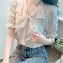 洋气小个子时尚短款衬衫女衬衣女短袖雪纺衬衫女装年夏季