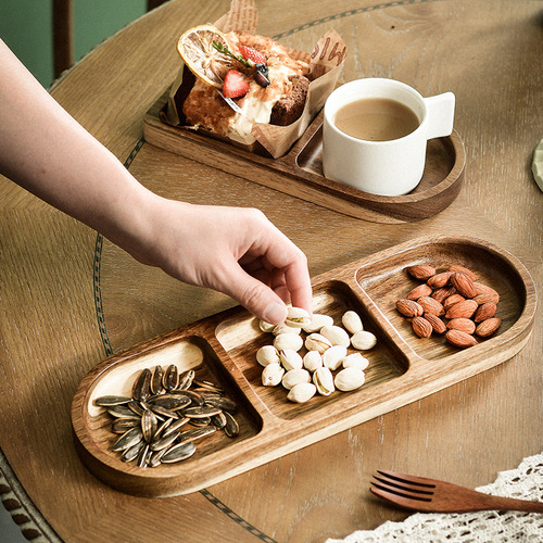 Lychee sea acacia wood snack plate wooden home ktv hotel tableware wholesale dried fruit snack divided snack plate