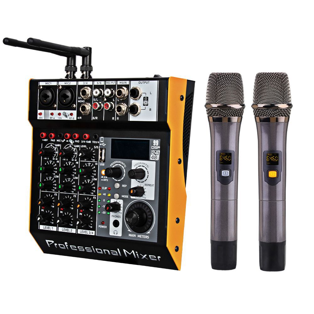 4路调音台 户外舞台内置蓝牙带无线麦克风功放一体机多功能调音台