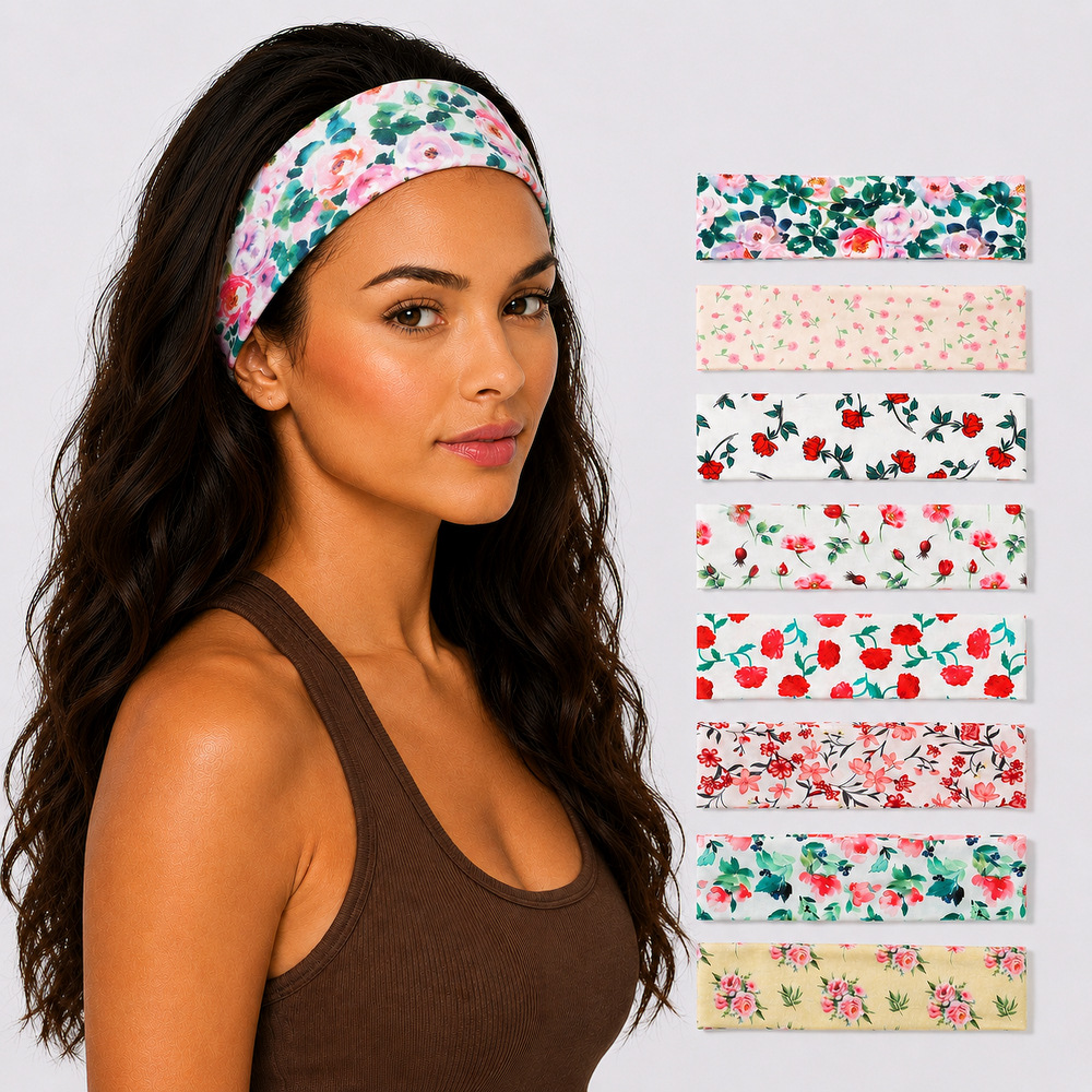 Amazon European and American Style Floral Print Headband, Face Wash Headband, Headscarf, Running Sweat-Absorbent Sports Headband for Women Wholesale