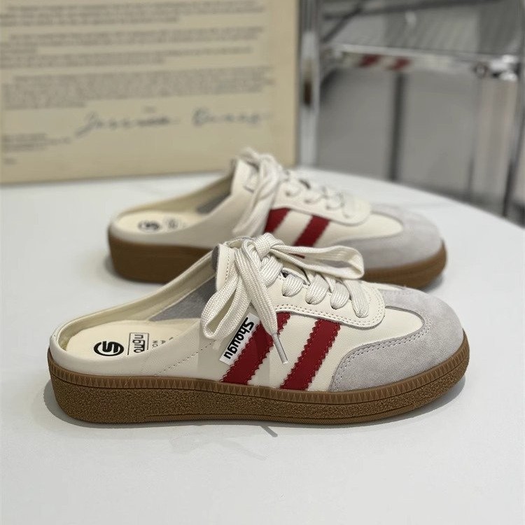 Zapatos de entrenamiento de base suave para mujeres de verano 2026 nuevos zapatillas de cabeza de bolsillo retro sin talón de un pie de zapatos de mujer