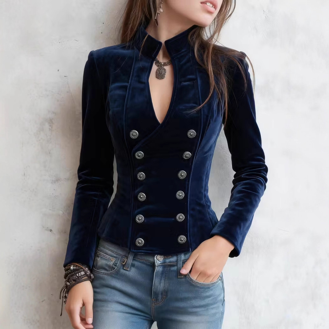 Women's slim-fit cardigan with stylish lapel and double-breasted design, versatile for both work and casual occasions.