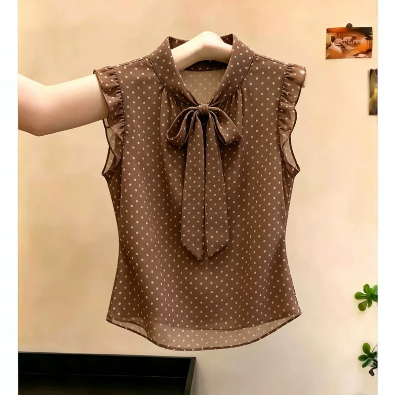 Retro Polka Dot Bow Tie Shirt for Women, French Style, Slimming, Versatile Top, Trendy Linen Shirt for Women Retro Polka Dot Bow Tie Shirt for Women, French Style, Slimming, Versatile Top, Trendy Linen Shirt for Women