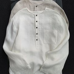 老钱风亚麻长袖衬衫男夏季通勤轻薄衬衣轻奢松弛感宽松薄t恤上衣