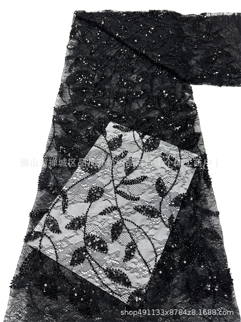 Moda de moda de fiesta vestido de vestido de tela alta fijación de encaje bordado de perlas tela de sequilla
