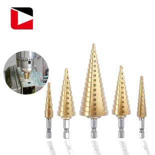 Cross-border hexagon shank drill bit 4-32 high-speed steel woodworking metal drill hole opener titanium-plated straight groove stepped pagoda drill