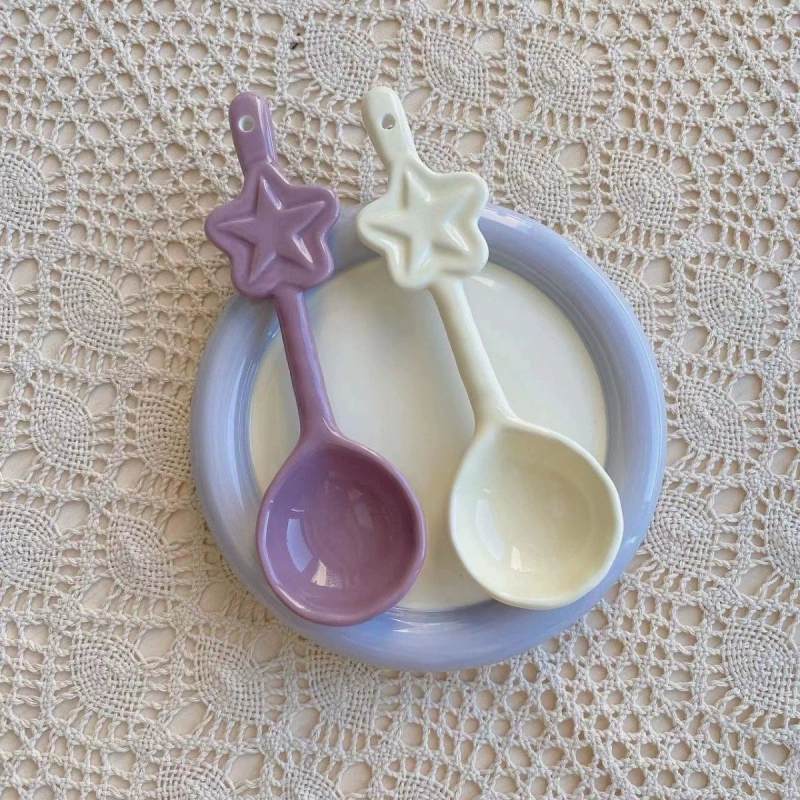 Керамическая ложка для супа, бытовая ложка, миска и держатель для палочек для еды, керамическая маленькая ложка, гостиничный ресторан, фарфоровая ложка, белая рисовая ложка