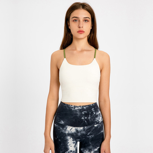 Diqian New Product Contrasting Color Simple Yoga Vest Fashionable and Versatile Outerwear Casual Fitness Sports Bra for Women