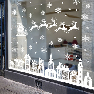 Amazon Wholesale Christmas Stickers Christmas House Decals White Christmas Snowflakes Shopping Mall Window Glass Decoration Stickers