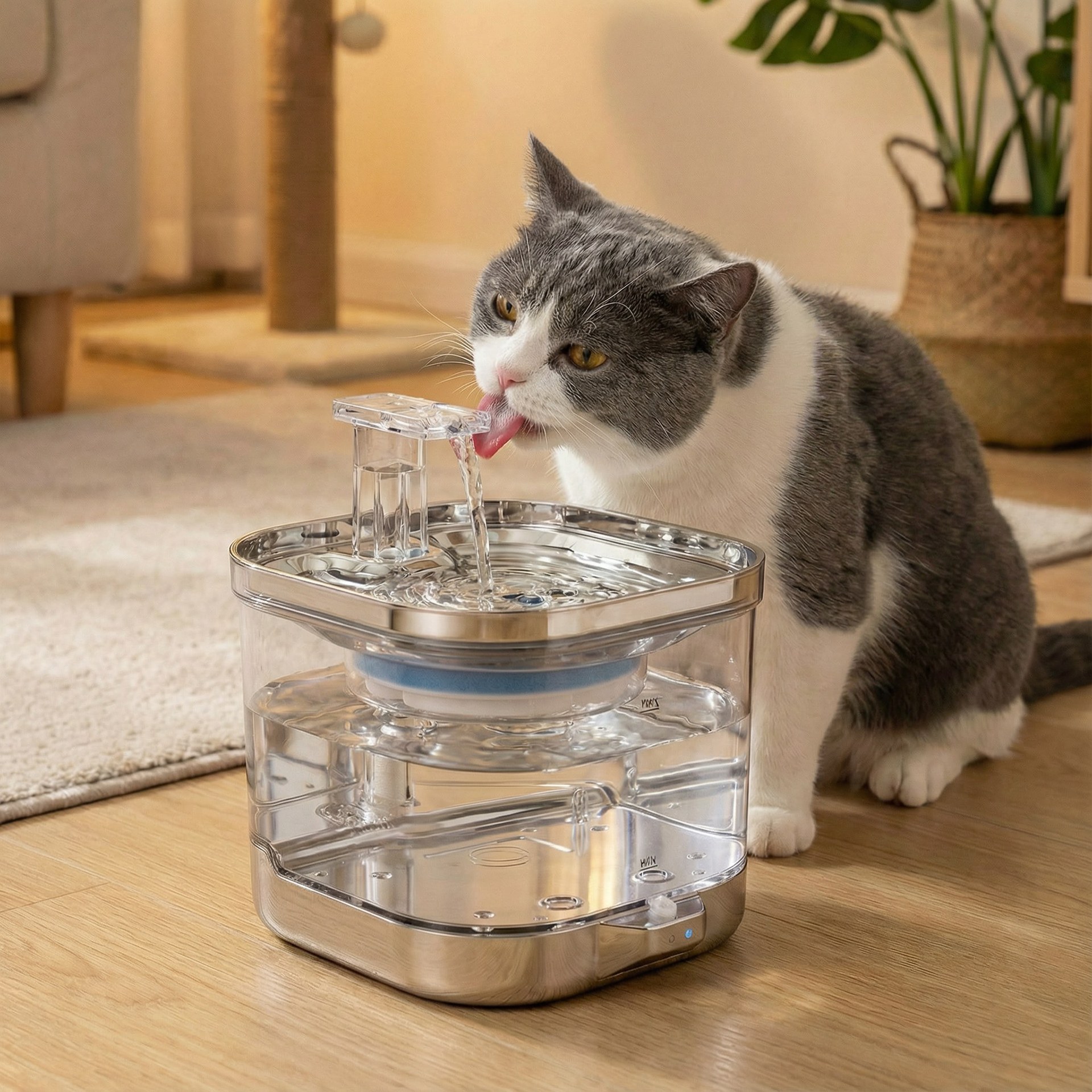 Wireless Cat Water Dispenser Stainless Steel Smart Water Dispenser Sensor Automatic Circulating Filtration Water Dispenser Stainless Steel Water