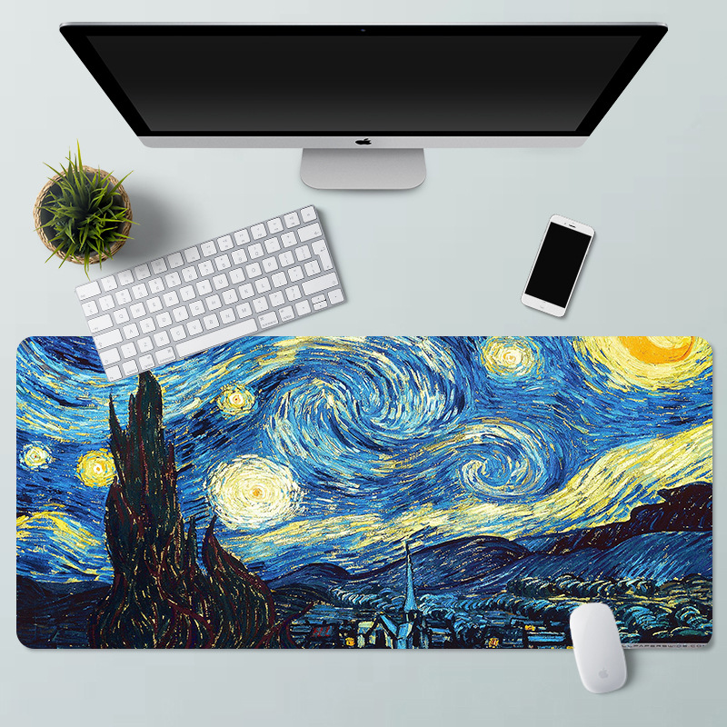Alfombrilla de ratón paisaje pintura al óleo Van Gogh arte estera de escritorio de la computadora de gran tamaño estera de escritorio de bloqueo de precisión estera antideslizante
