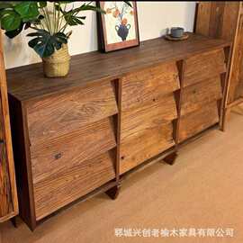 侘寂风玄关柜实木客厅餐边柜中古民宿收纳斗柜日式九斗柜榆木矮柜