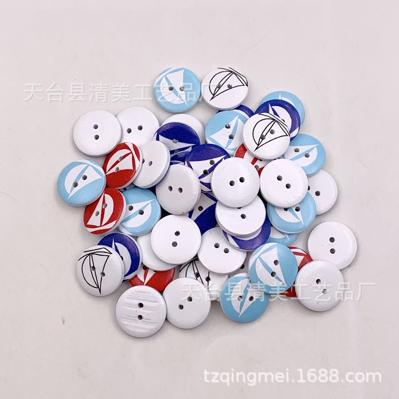 Botones fijos navales de 20mm con fondo blanco, botones pequeños de madera impresos náuticos decorativos 50 piezas por paquete