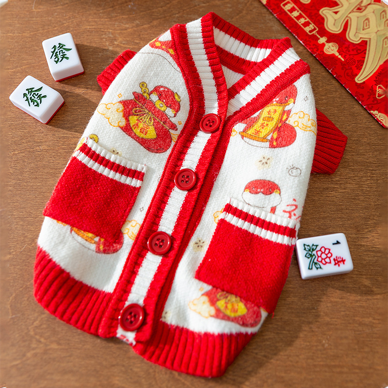 Otoño y invierno perros Año Nuevo rojo festivo Tang traje gato cálido y grueso algodón Teddy mascotas ropa de perro de Año Nuevo