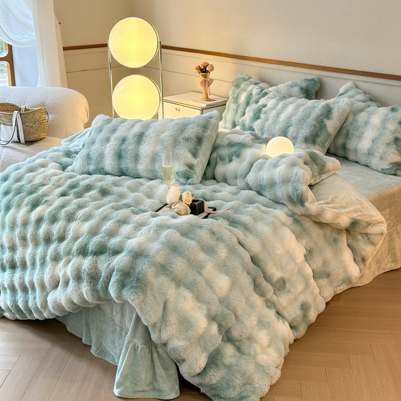 クラスA 新ミルクベルベット 4点セット ウサギぬいぐるみ 柔らかくて暖かい厚みのあるベッドシーツ 掛け布団カバー 寝具4点セット|undefined