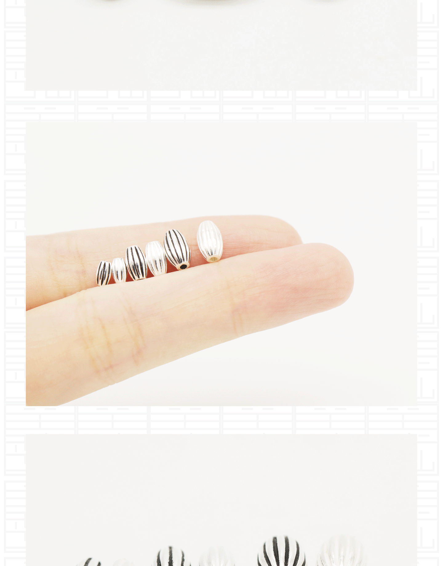 S925 Sterling Silver Spacer Beads Thai Silver Distressed Lines Rice Beads Plain Silver Barrel Beads DIY Silver Bracelet Beading Accessories