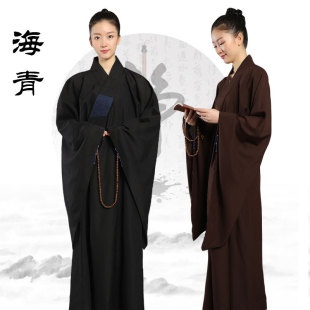 高档海青居士服女款法会和尚袈裟长衫僧衣服僧服海清青衣服咖啡色-阿里巴巴