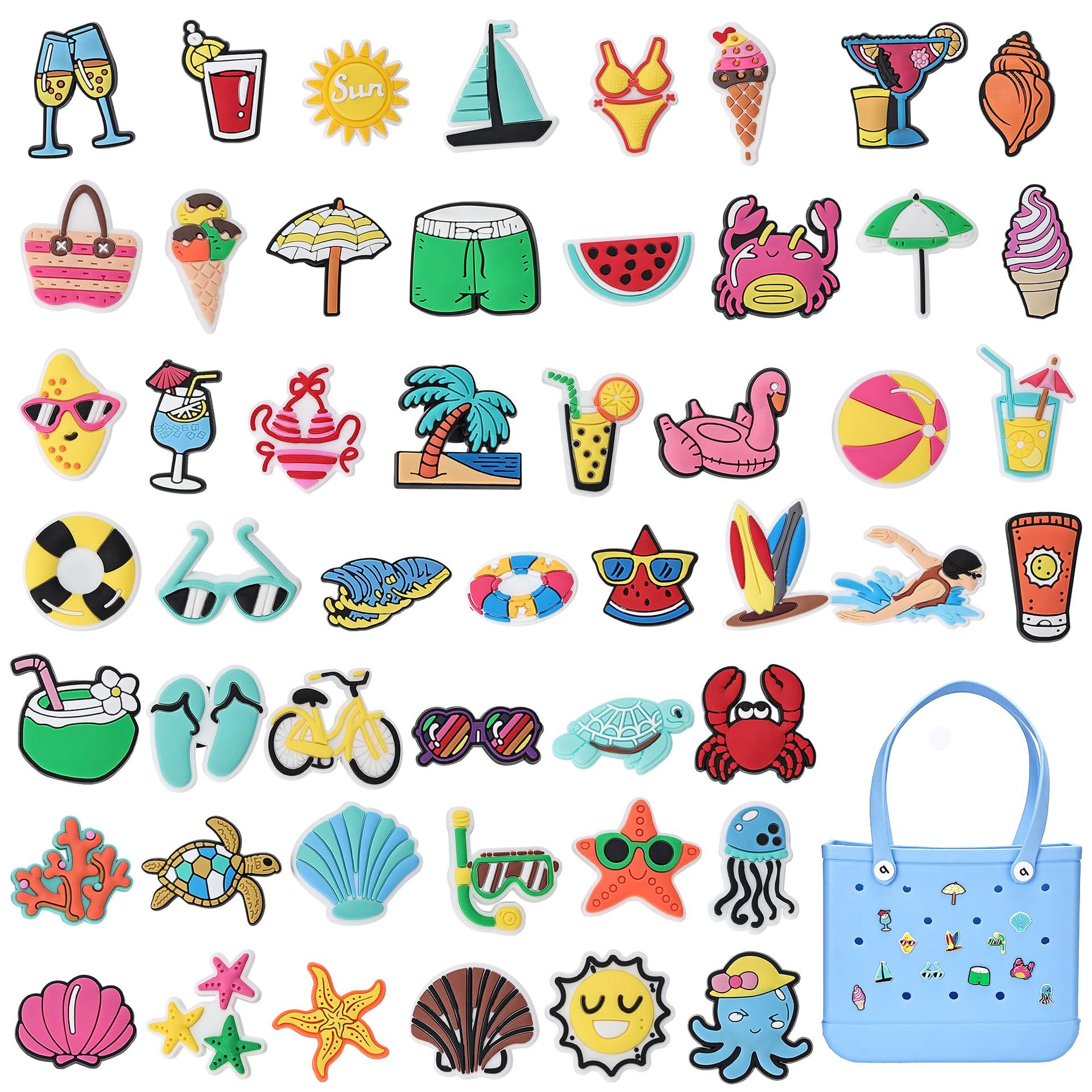 Summer beach Boggbag accessories, cute ocean series decorative bag buckles, soft rubber DIY bag charms