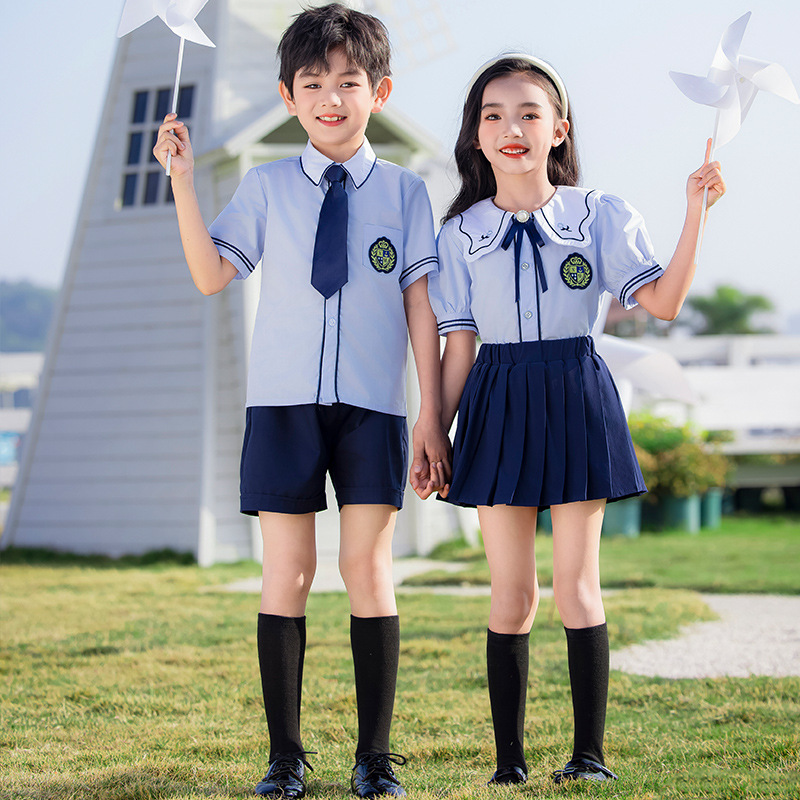 幼兒園園服夏裝兒童學院英倫風短袖班服小學生校服六一合唱演出服