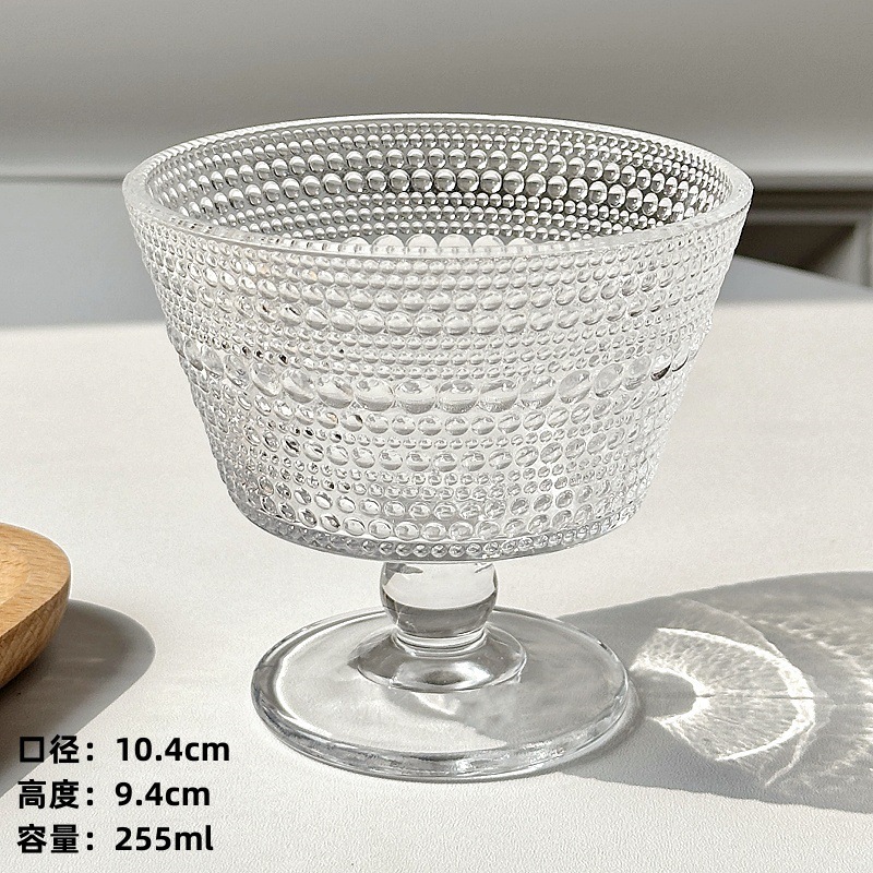 Retro en relieve sol de vidrio bol inswind helado casero helado helado bol yogur avena desayuno bol postre