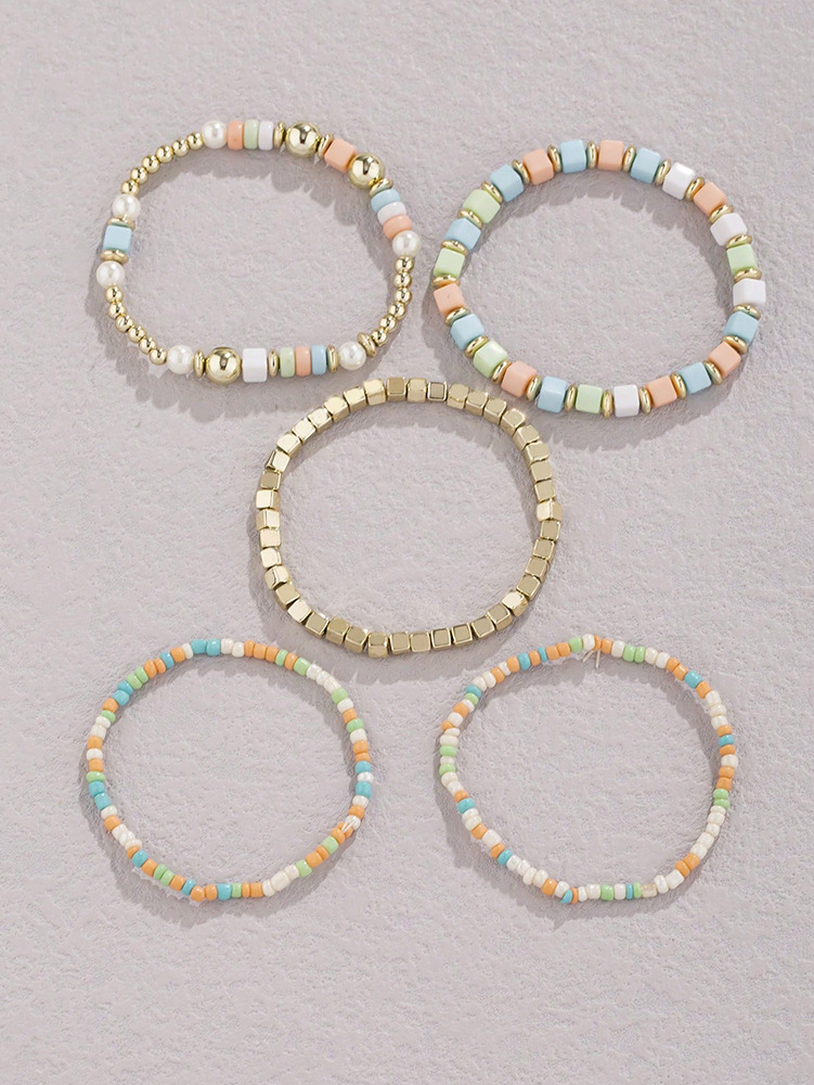 20g Weight Acrylic Pendant Material Bracelets Classification Alloy Chain Material 1 Set Quantity Holiday, Daily, Street Occasion Alloy Material Geometric Pattern Unisex Gender Beaded, Plating Design Retro Style Retro Geometric Alloy Beaded Bracelets Wholesale 5