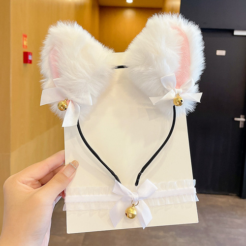White cat ear headband for women, autumn and winter plush black sexy cat headband, hair bundle, versatile headband hairpin for going out