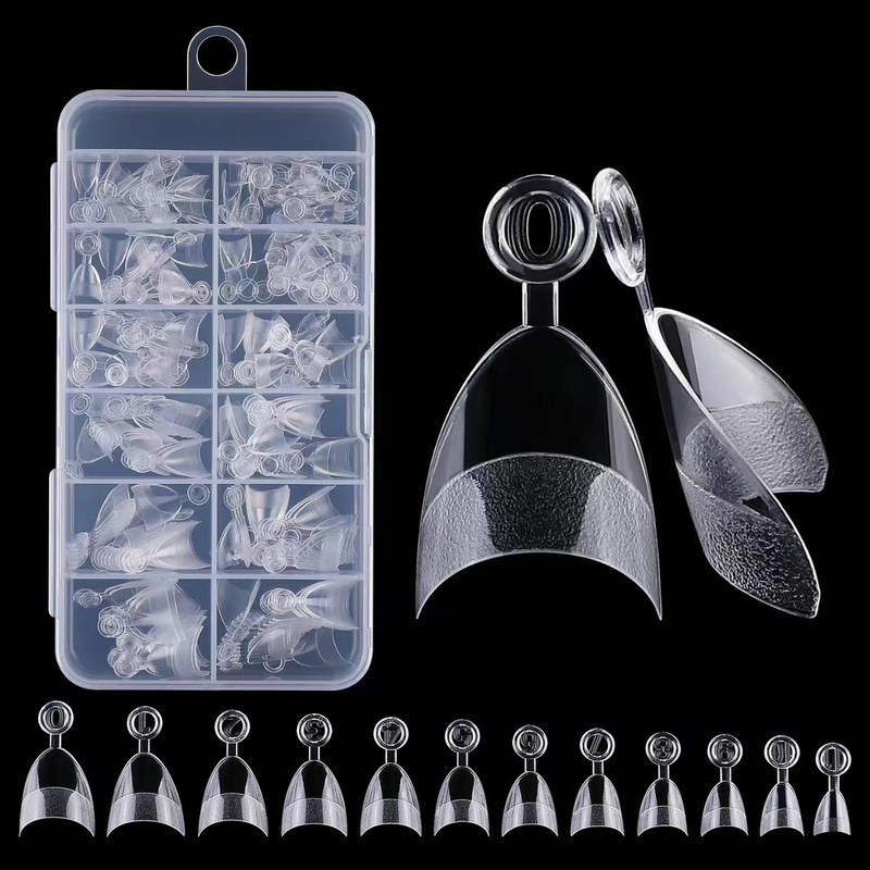 Nail Art Non-marking Ultra-short Half Sticker with Handle Round Head French Non-engraved Grinding Semi-frosted Transparent Short Almond 240