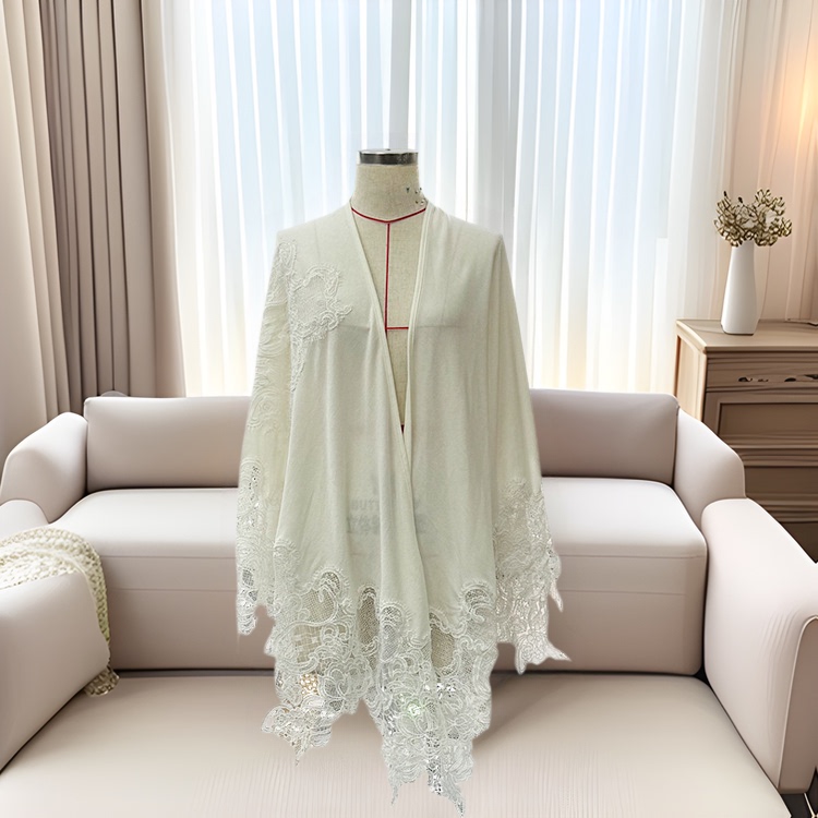 White Cashmere Lace Stitching Embroidered Shawl Top Women's High-End Celebrity Cape Cardigan Autumn