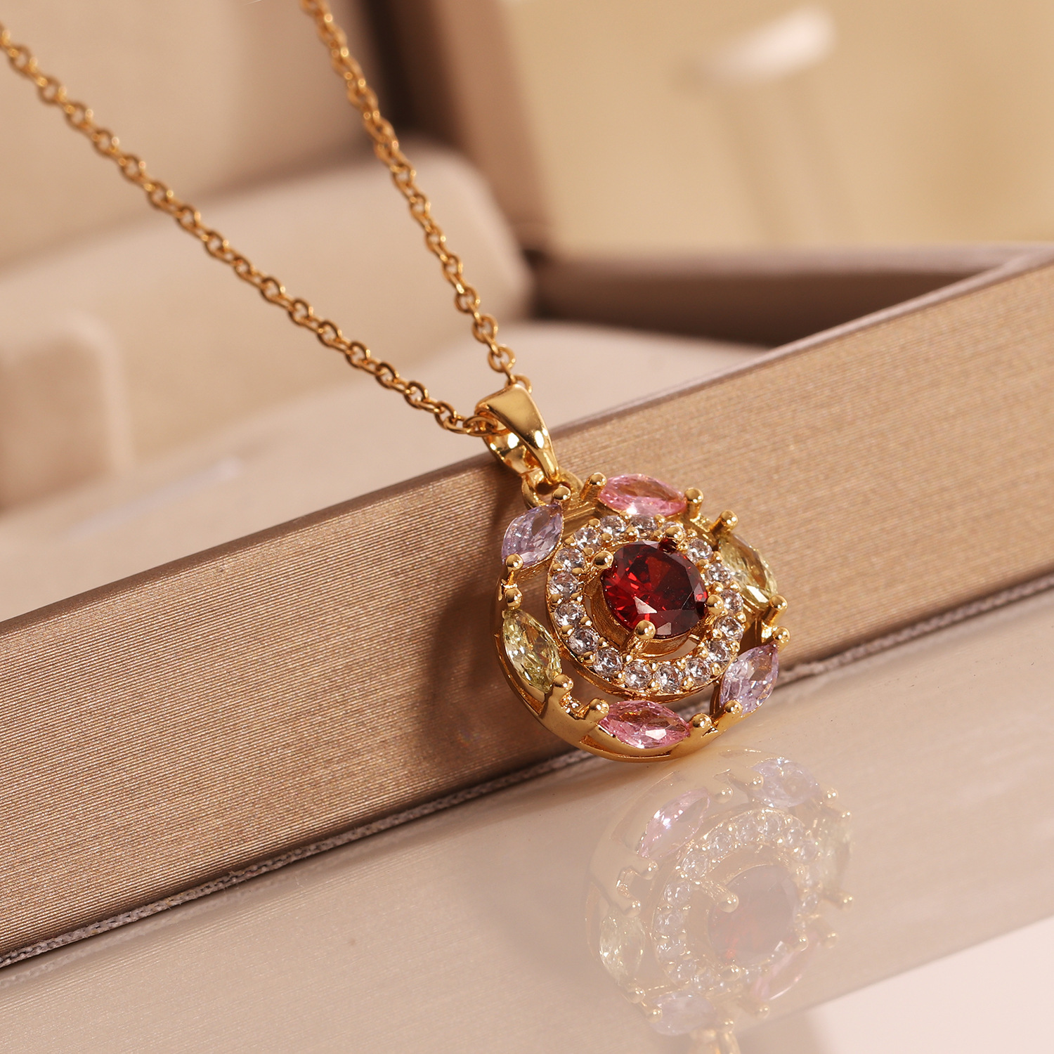 Copper pendant with zircon stainless steel