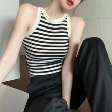 挂脖条纹针织吊带背心女新款外穿设计感辣妹内搭无袖打底