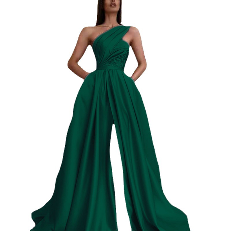 Vestido Largo de Noche Sexy con Abertura y Hombros Descubiertos, Nuevo Estilo Europeo y Americano para Primavera 2025, Comercio Exterior, Amazon, Transfronterizo, para Mujer