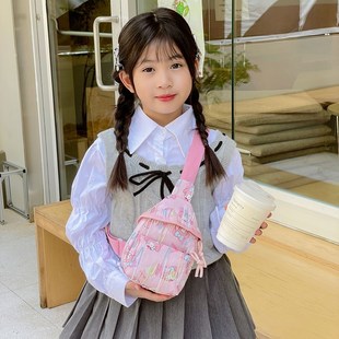 Japanese Boys and Girls Chest Bag Cartoon Anime Cute Baby Crossbody Bag 2024 New Printed Children's Bag