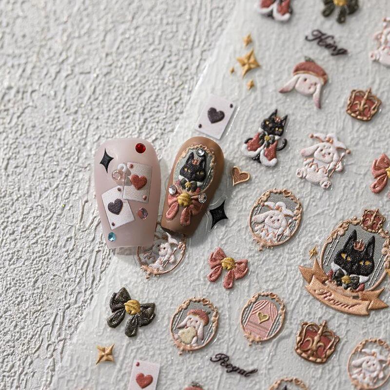 Light Luxury Nail Art Stickers Alice in Wonderland Rabbit Kitten Retro Locke Rabbit Cartoon Nail Stickers