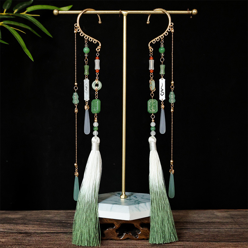 Ancient Style Black and White Tai Chi Taoist Earrings with Long Tassels, Copper Coin Ear Pendants, Super Fairy-Like Ethnic Chinese-Style Hanging Ornaments