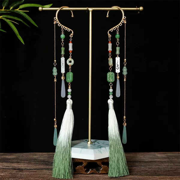 Ancient Style Black and White Tai Chi Taoist Earrings with Long Tassels, Copper Coin Ear Pendants, Super Fairy-Like Ethnic Chinese-Style Hanging Ornaments
