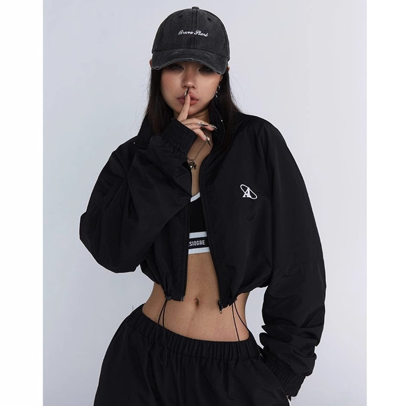 美式字母刺绣运动冲锋衣小外套女感宽松炸街气质长袖夹克上衣|undefined