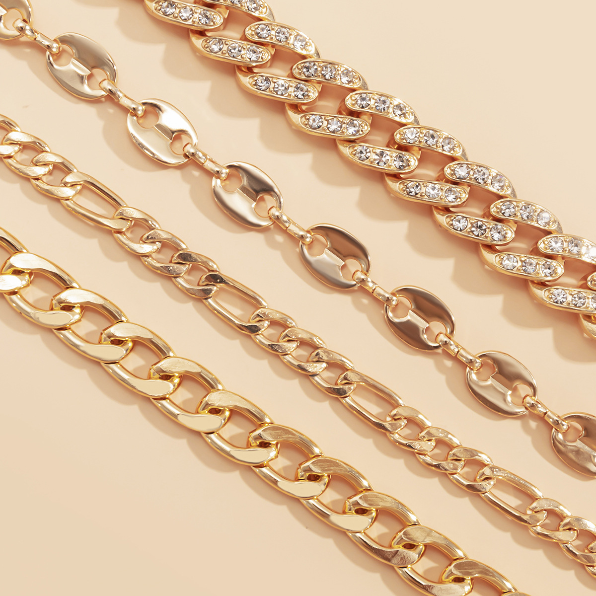 欧美跨境饰品 个性多元素朋克多层脚饰女 夸张复古镶钻古巴扣脚链