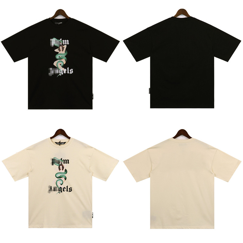 25Ss Cross-Border European and American Trendy Brand Palm Angel Beauty and Snake Printed Short-Sleeved T-Shirt for Men and Women American High Street Half-Sleeve