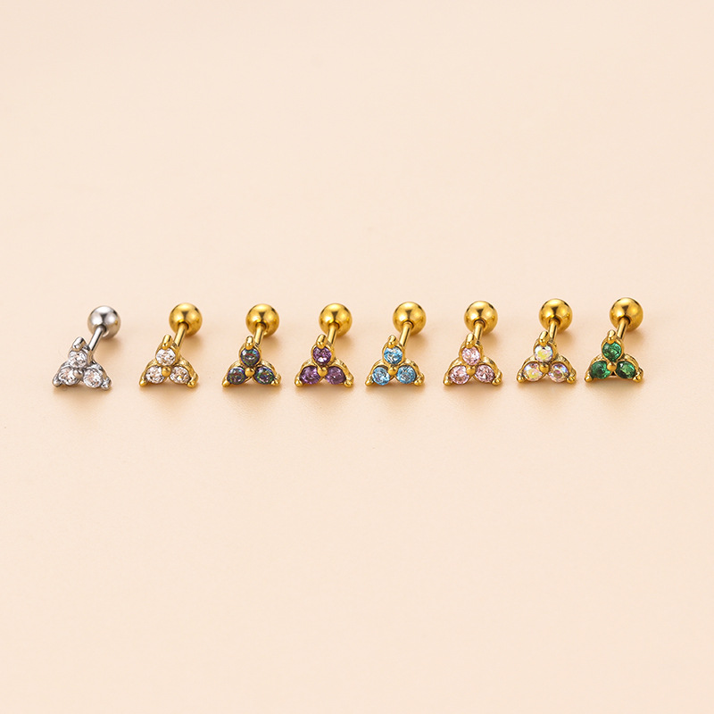 Fashion Geometric Stainless Steel Plating Zircon Ear Studs 1 Piece