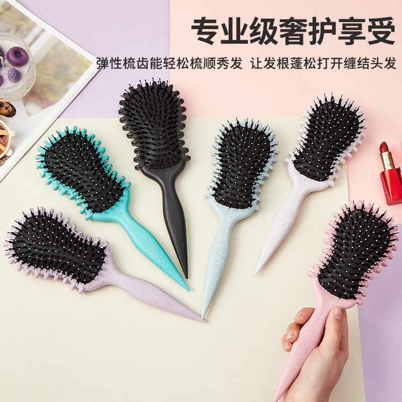 クロスボーダーカーリーヘアスタイリングコーム、豚毛ヘアコーム、ギタースタイルバウンスコーム、エアクッションマッサージコーム、カーリーヘアコーム|undefined