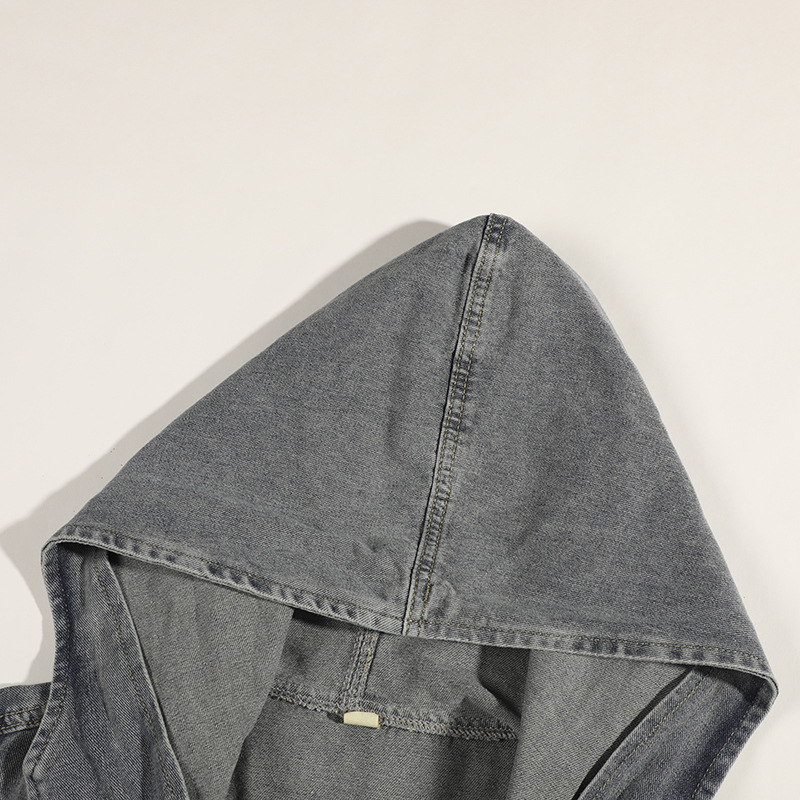 Comercio exterior chaleco de vaqueros con capuchón hombre y mujer primavera y otoño chaleco corto de tamaño grande con sombrero casual con hombros sin mangas