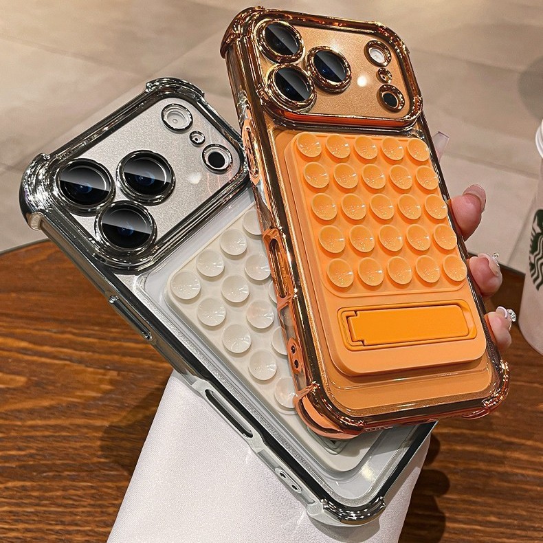 Soporte de ventosa de silicona para iPhone17promax teléfono móvil de silicona Apple 15 cubierta de cuatro esquinas galvanizadas