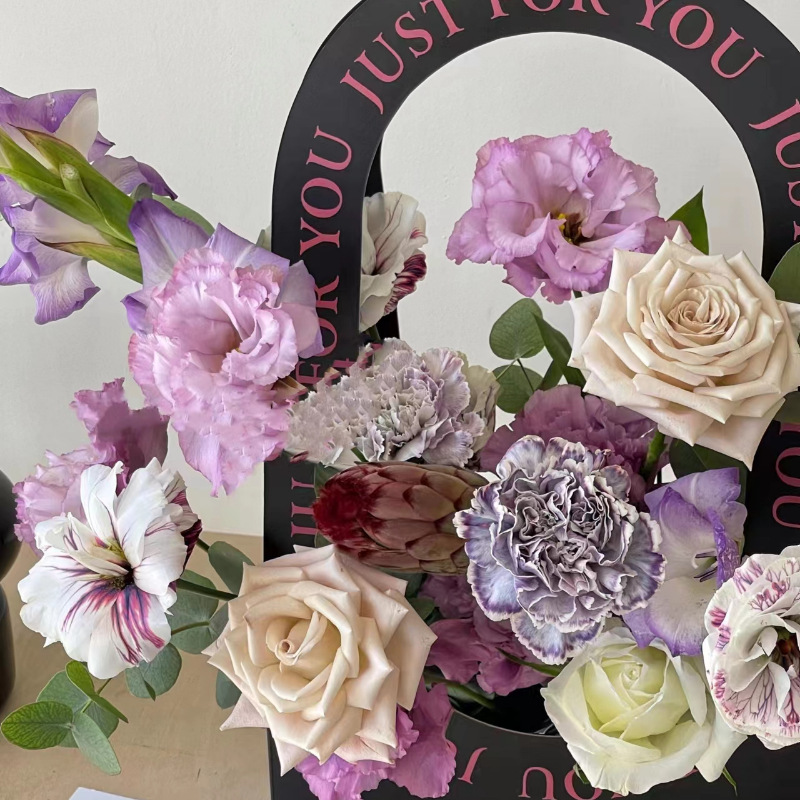 教师节手提袋手提花篮插花花店用品英文折叠礼盒花艺鲜花包装礼盒