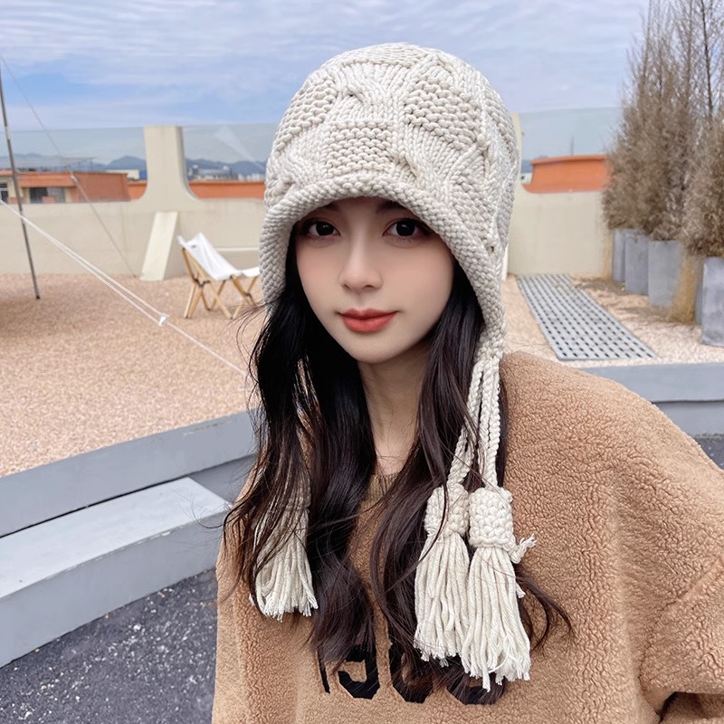 Chapeau japonais en laine pour femmes, doux et mignon, mode polyvalent, visage, petit couvre-chef tissé à la main, chaleur d'hiver, nouvelle collection_voghion.com