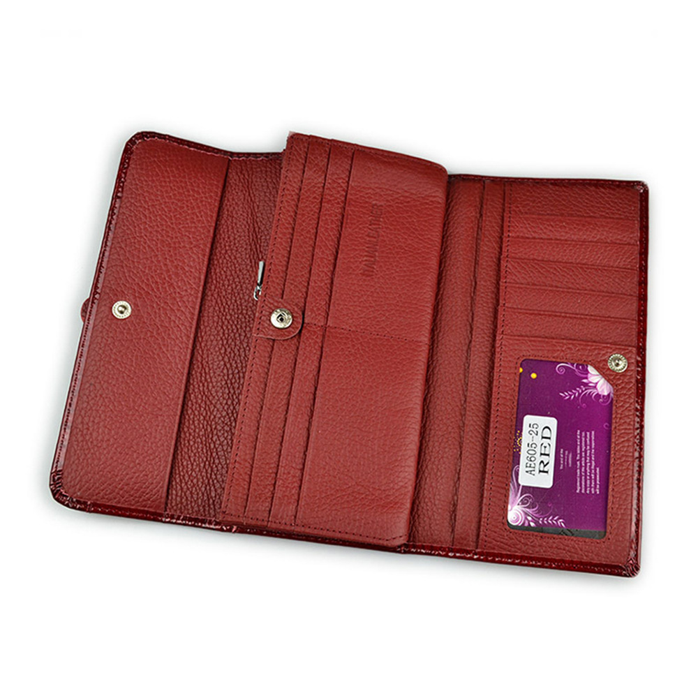 Cartera de cuero de las mujeres Snap-on charol patrón de cocodrilo multi-tarjeta de cartera de teléfono móvil bolso de embrague monedero europeo y americano